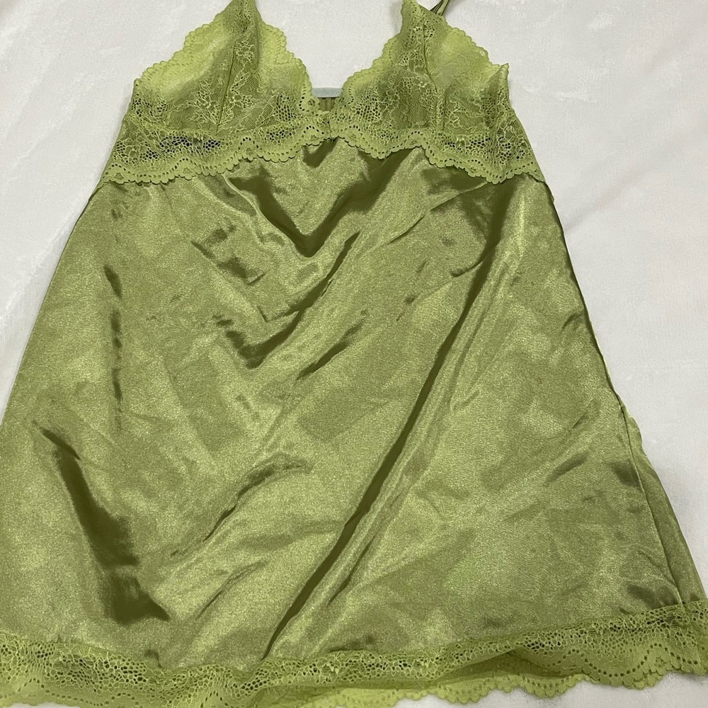 Sage Green Satin Chemise with Lace Detail